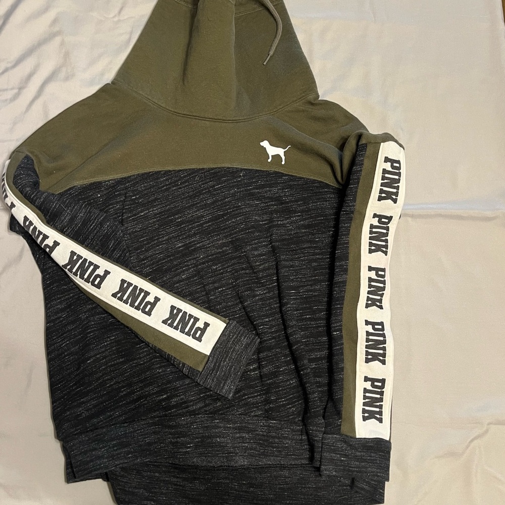 PINK Victoria's Secret Cowl Neck Hoodie Olive and Black